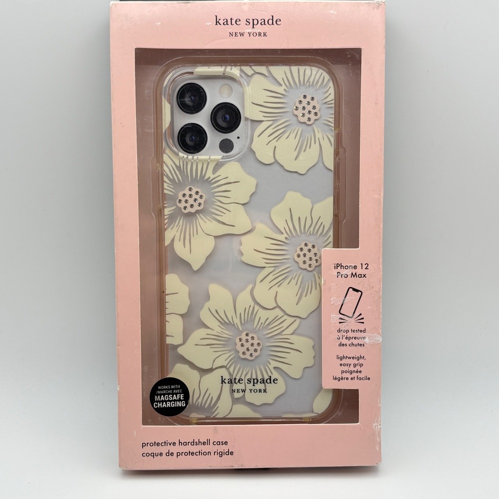 Kate Spade iPhone 12 Pro Max Case Hollyhock Floral Clear Cream MagSafe Jeweled